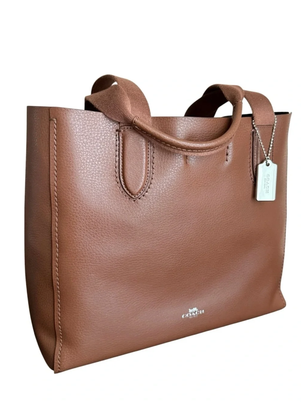 Coach Derby Tote Pebble Leather Saddle Black